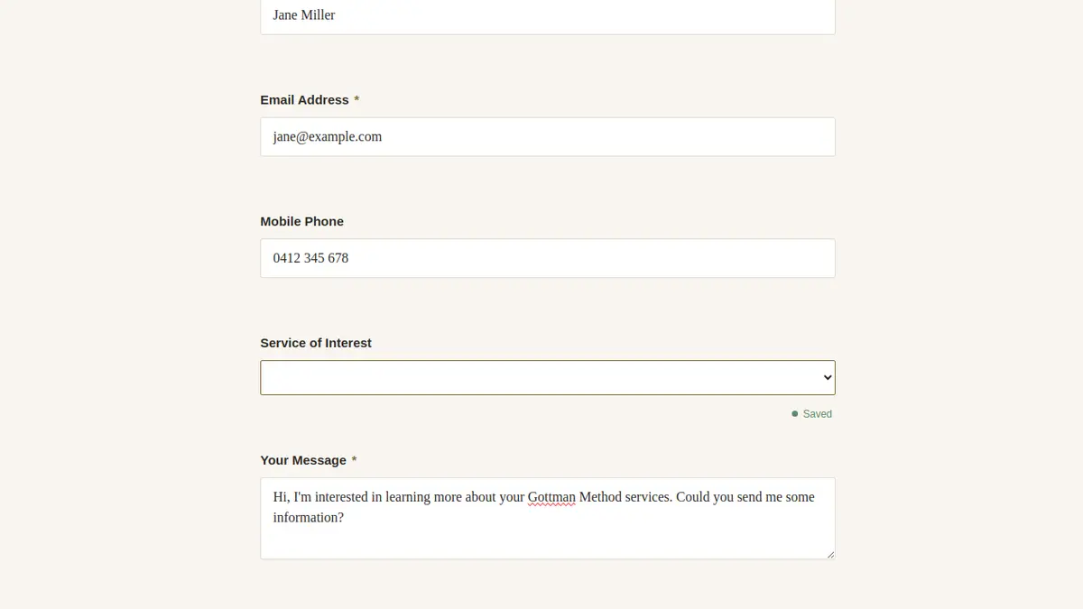 Rendered Sanctum Forms public form with draft autosave